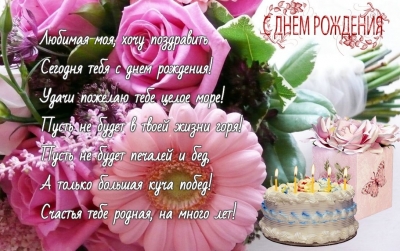 Открытка с днем рожденья для женщины тортик и розы